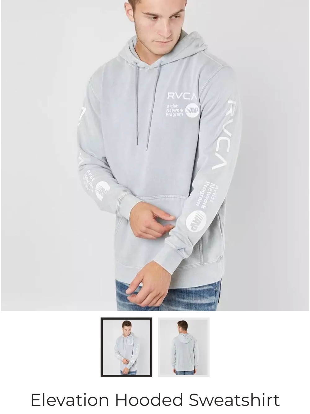 RVCA Light Gray Logo Sleeve Hooded Sweatshirt